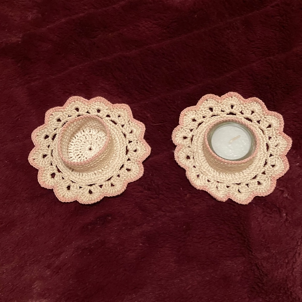 Antique vintage Crochet Candle Holders